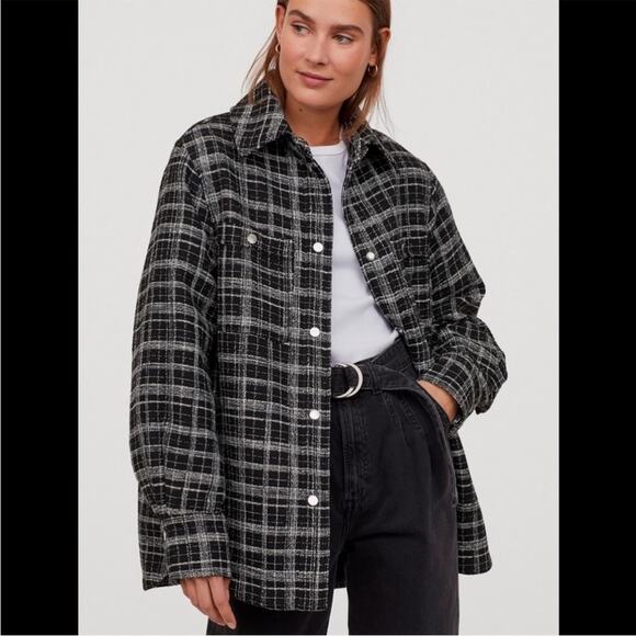 H&M Plaid Woven Knit Oversized Shacket Coat Jacket Size XS - Picture 2 of 15